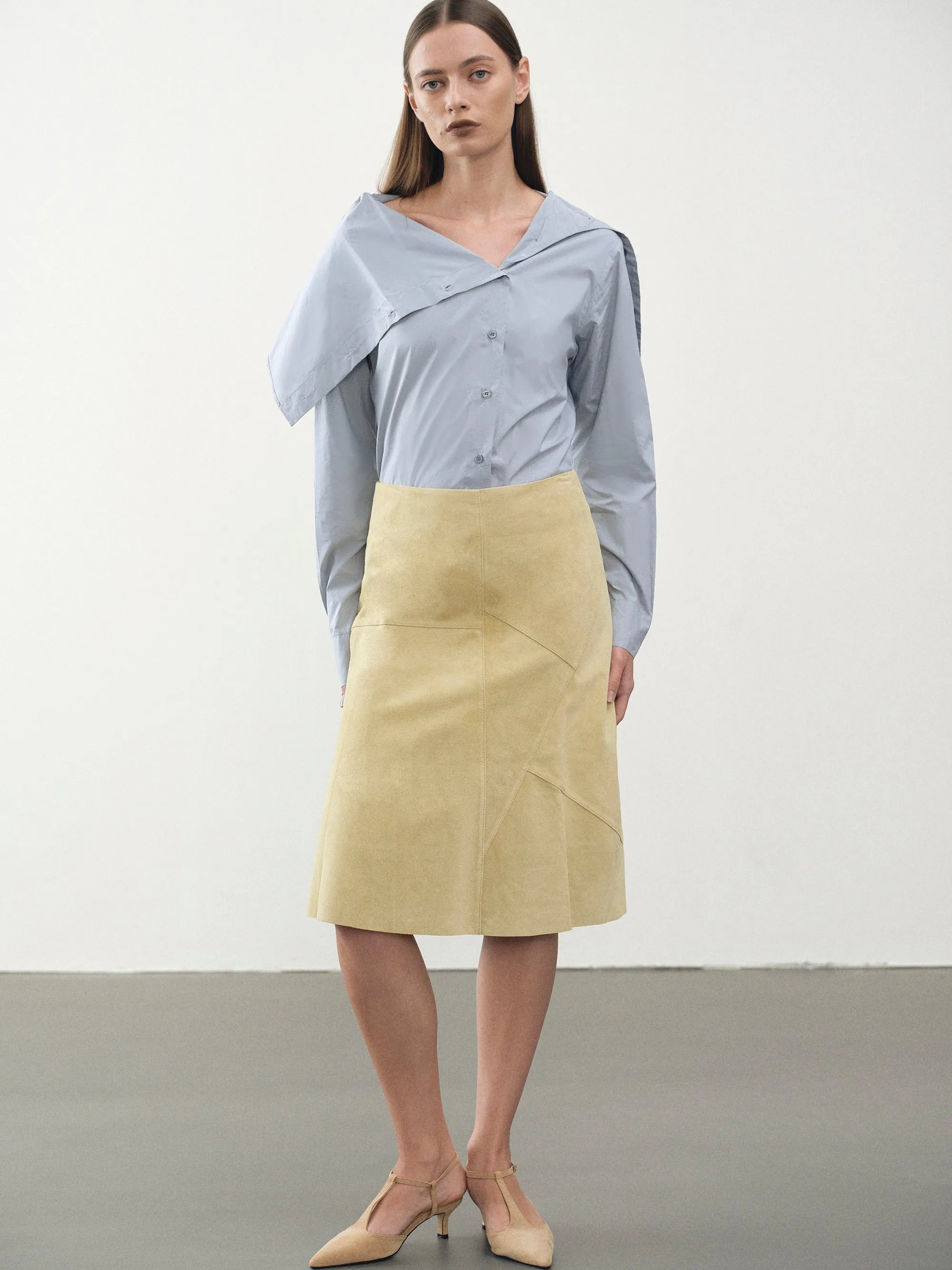 Mila Suede Midi Skirt, Yellow