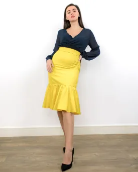 Myrto Yellow Pencil Skirt - Ruffle Midi Skirt
