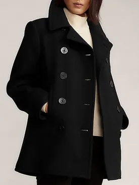 New Faux Fur Coats For Women Black Trench Coats Front Button Long Sleeves Winter Coat
