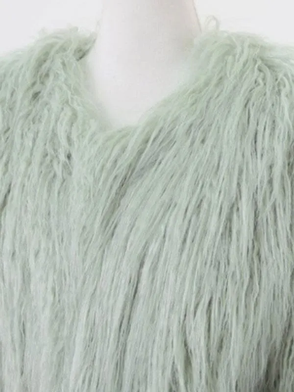 New Faux Fur Coats For Women Long Sleeves Casual V Neck White Women Coat