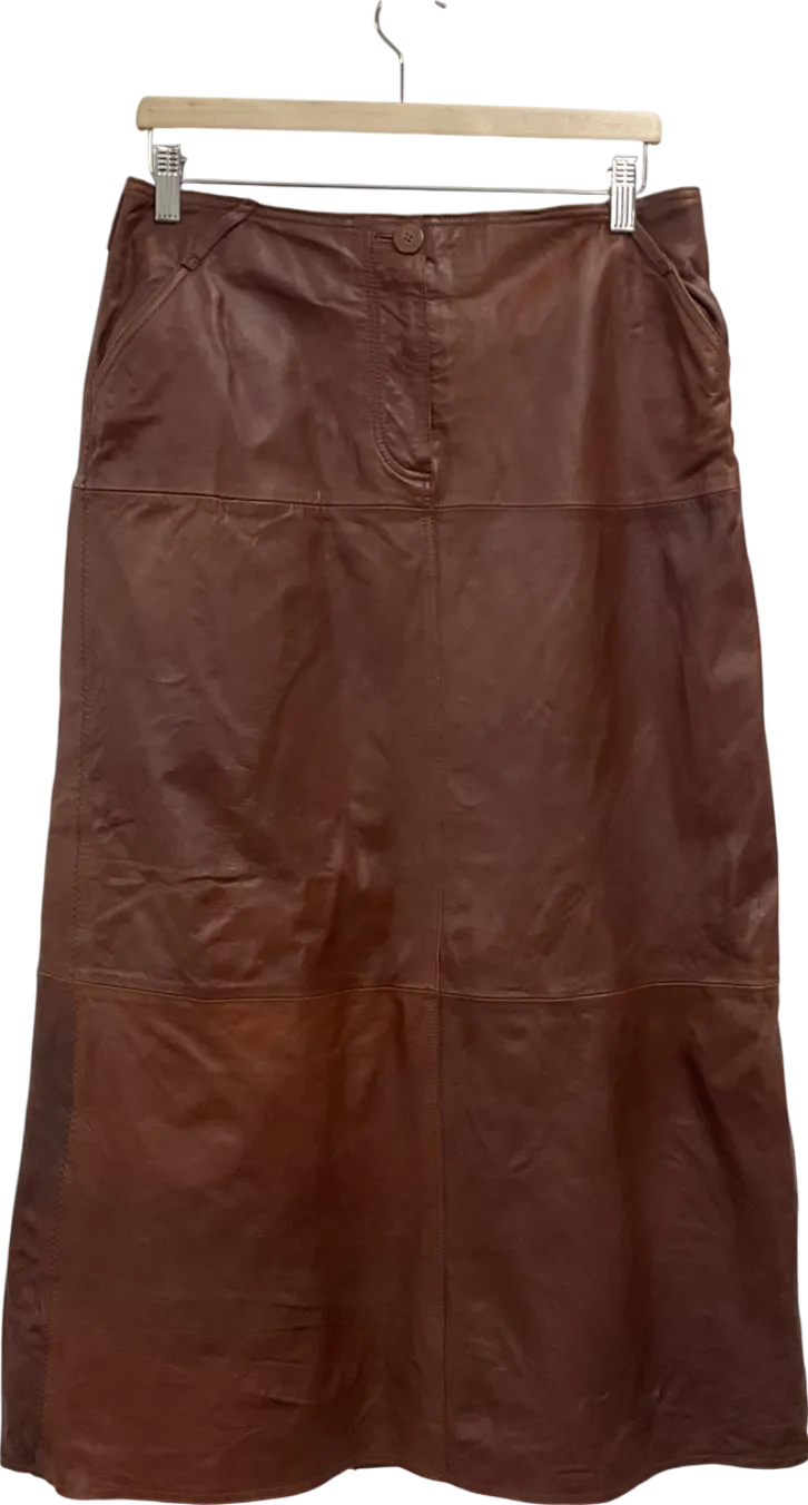 Next Brown Florere Leather Pencil Midi Skirt UK 14
