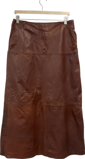 Next Brown Florere Leather Pencil Midi Skirt UK 14