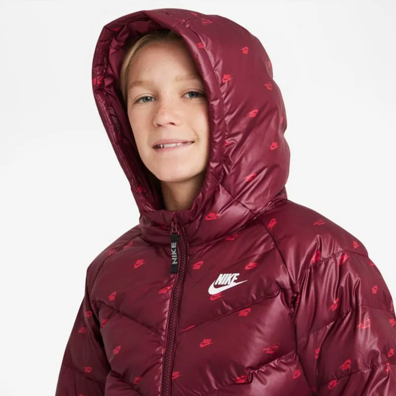 Nike Jr. Black Down-Filled Winter Jacket with Hood and Pockets