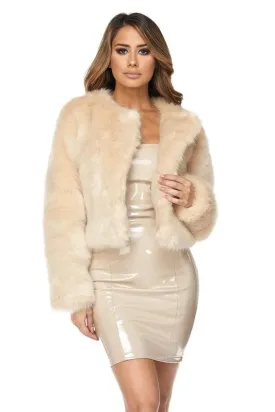 Open Front Faux Fur Jacket - Cream