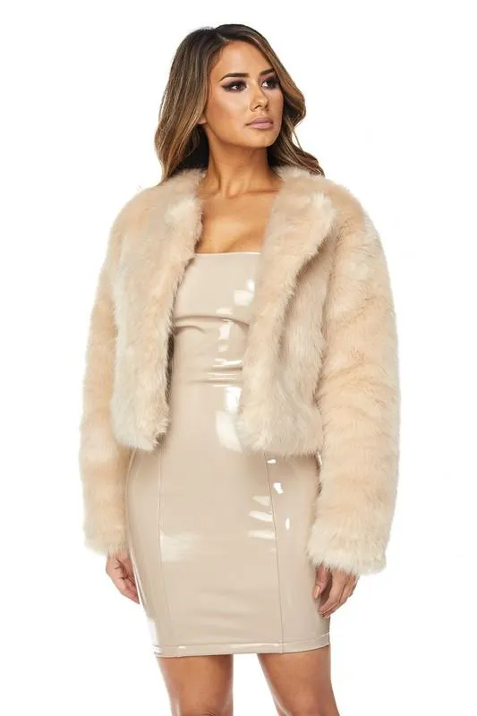 Open Front Faux Fur Jacket - Cream