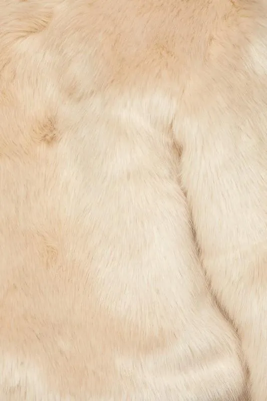 Open Front Faux Fur Jacket - Cream