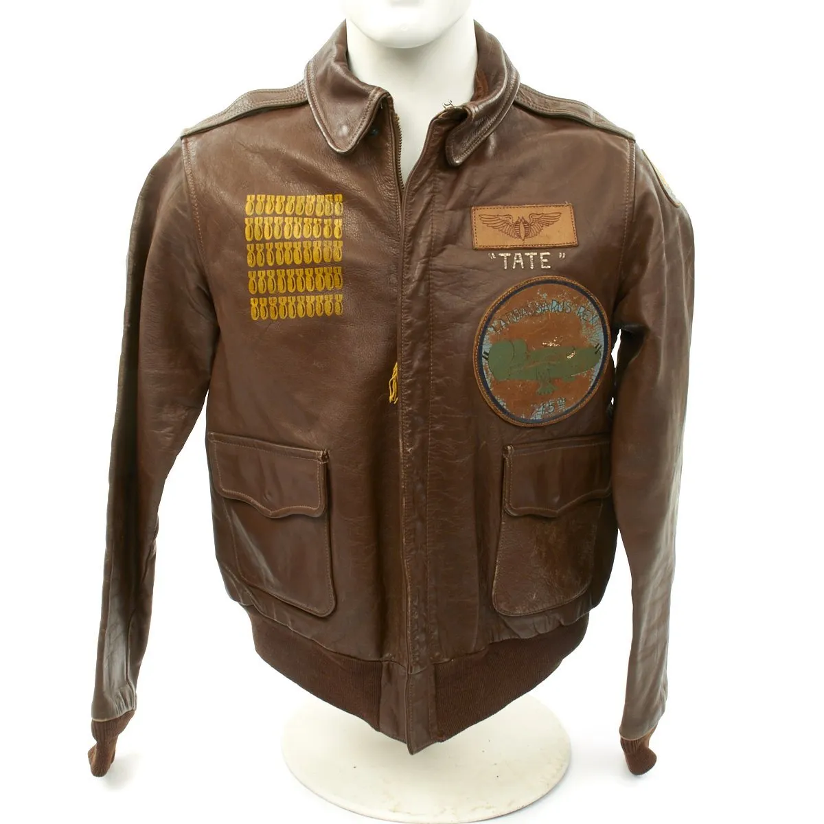 Original U.S. WWII B-24 Liberator 745th Bomb Squadron Lardassaurus Named Bombardier A-2 Flight Jacket
