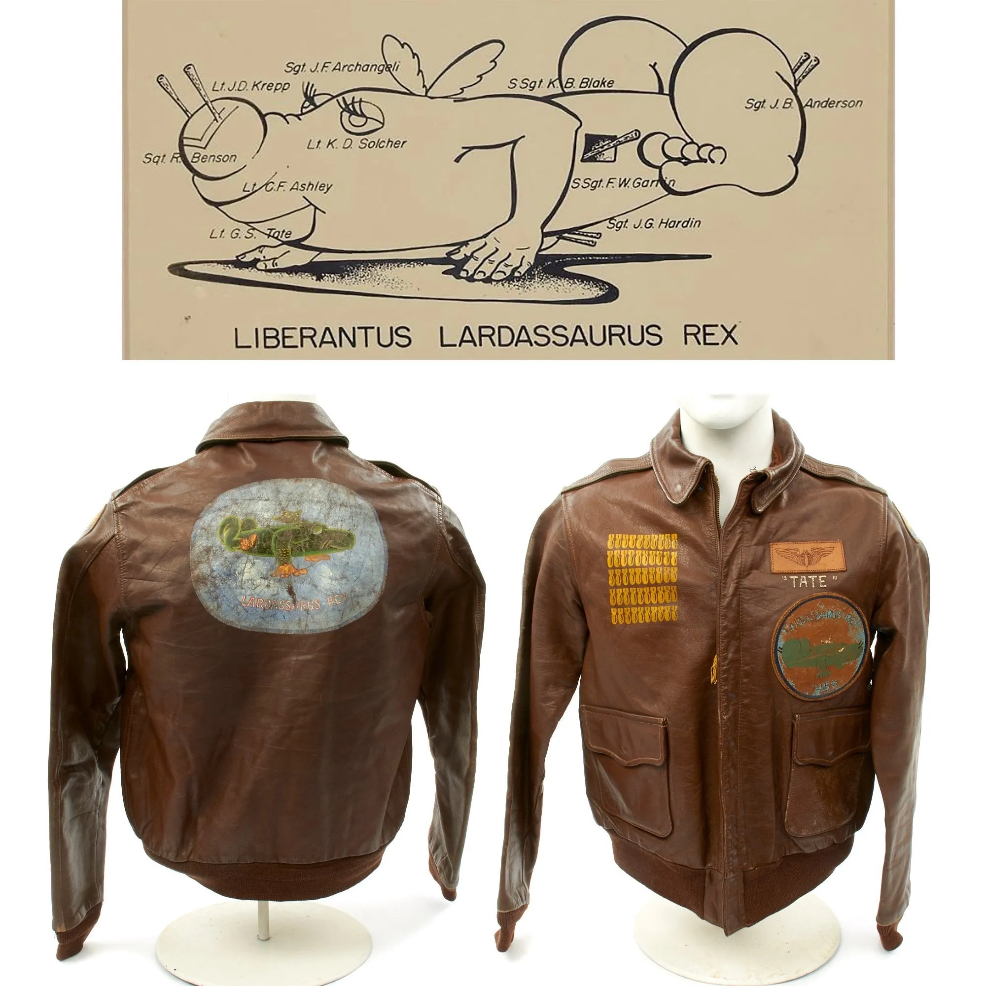 Original U.S. WWII B-24 Liberator 745th Bomb Squadron Lardassaurus Named Bombardier A-2 Flight Jacket