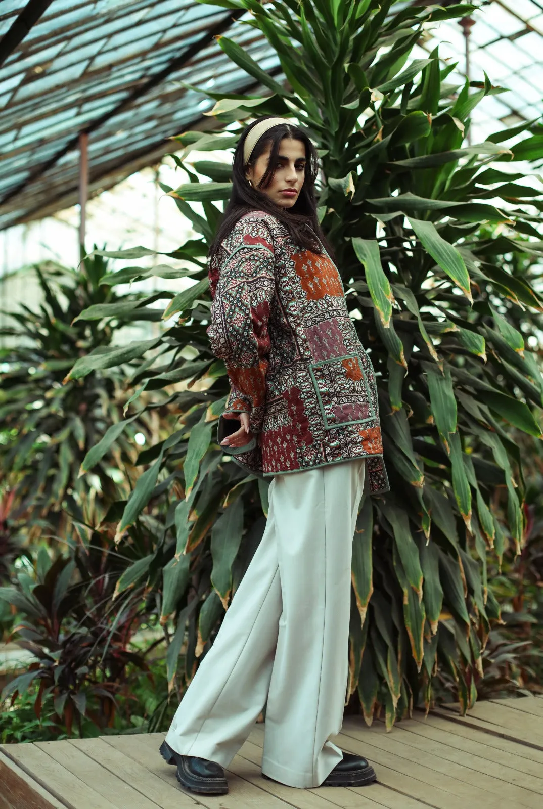 Patchwork Oversized Jacket Brown