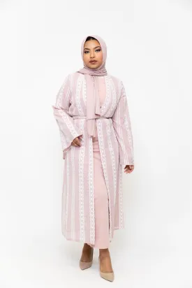 Pink Boho Lace Embroidered Sheer Midi Cardigan