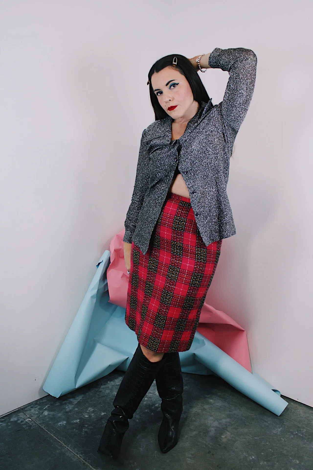Pink Plaid Pencil Skirt