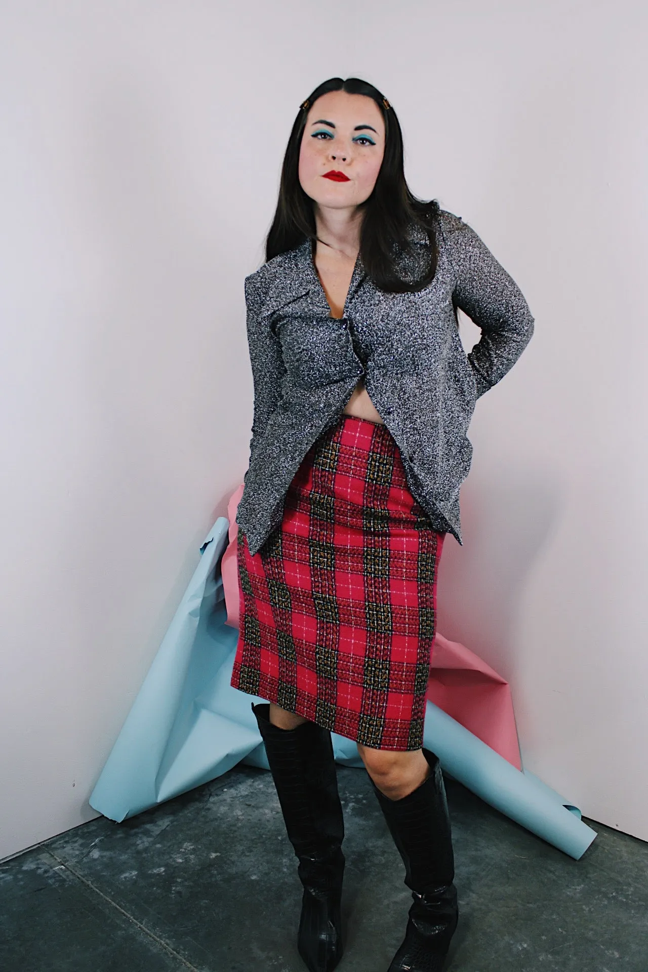 Pink Plaid Pencil Skirt