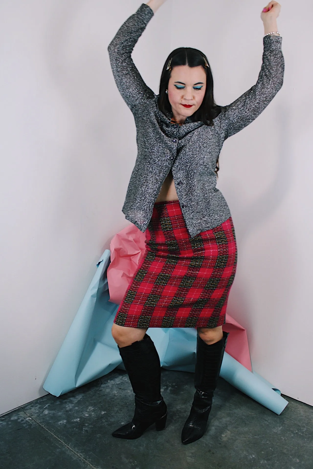 Pink Plaid Pencil Skirt