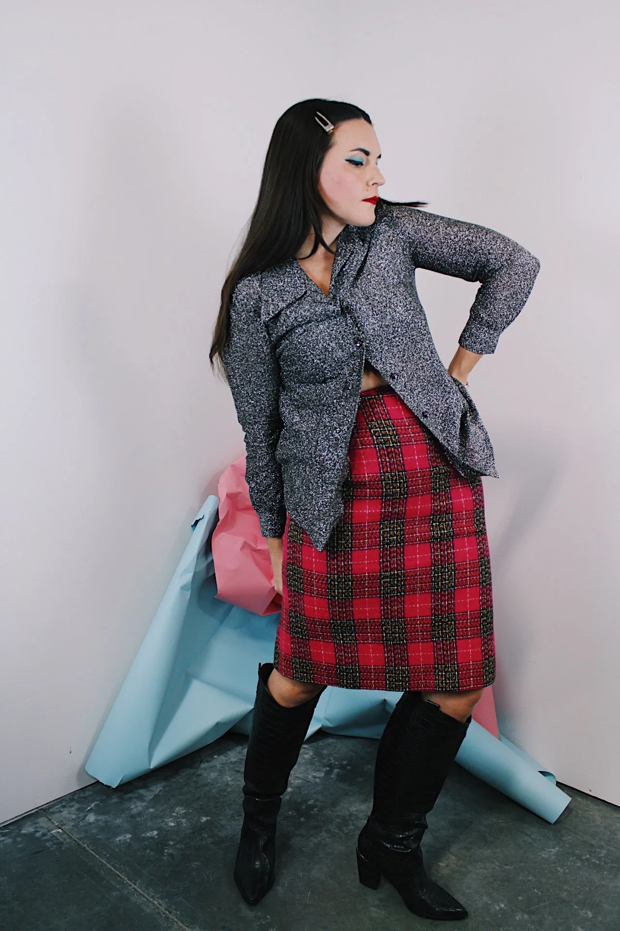 Pink Plaid Pencil Skirt
