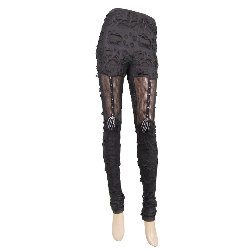 PT024 Gothic sexy women skeleton palm ripped knitted leggings