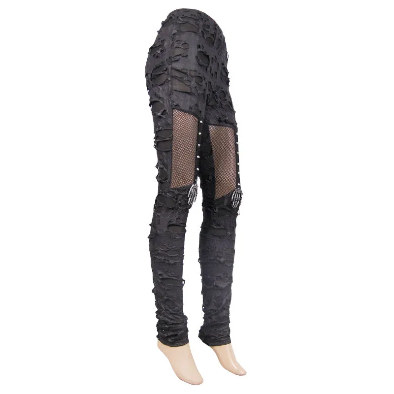 PT024 Gothic sexy women skeleton palm ripped knitted leggings