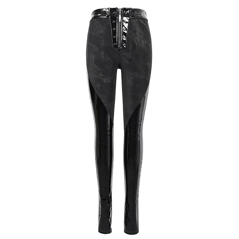 PT125 Women punk dark fringe patent leather spliced leggings