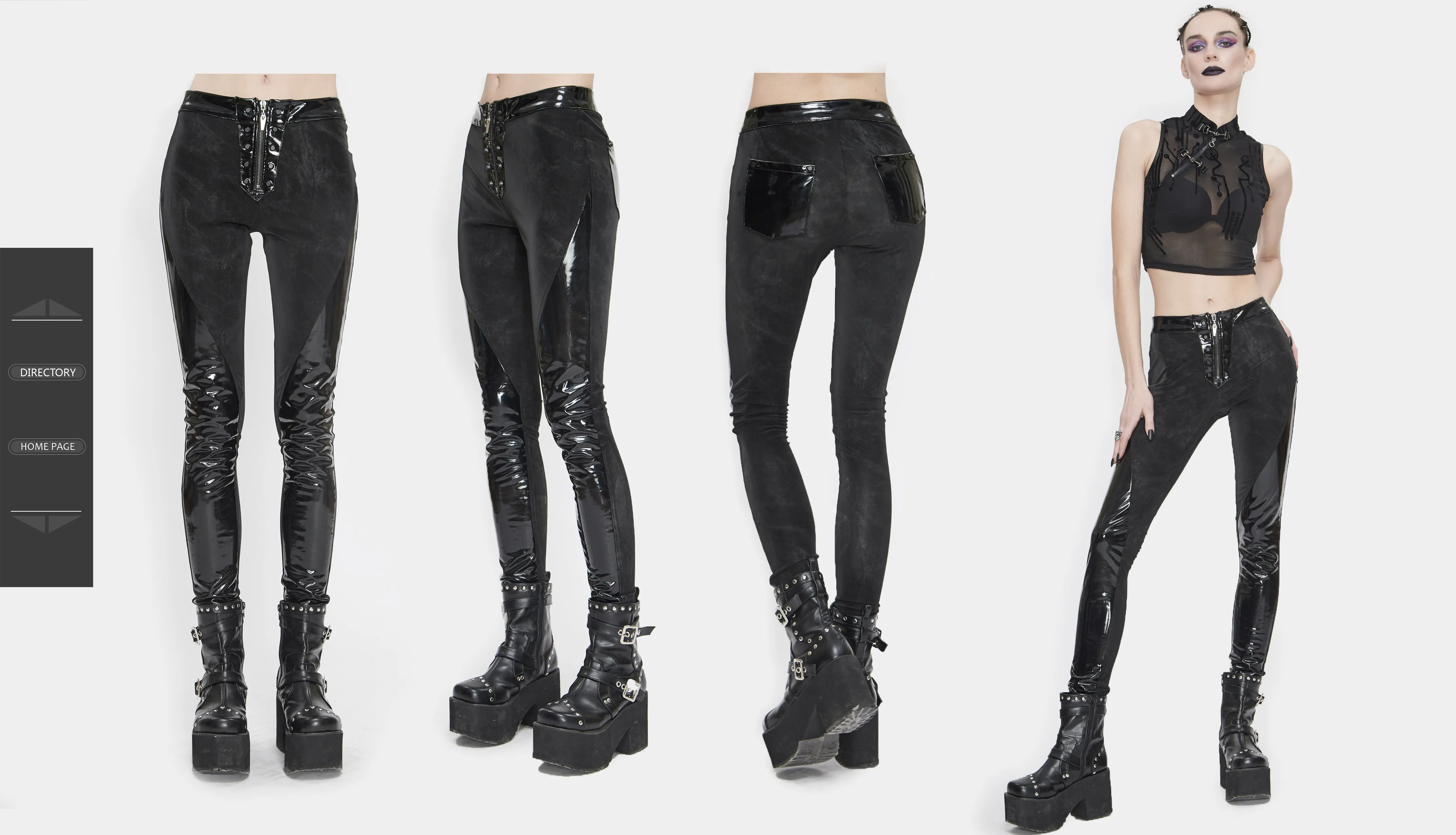 PT125 Women punk dark fringe patent leather spliced leggings