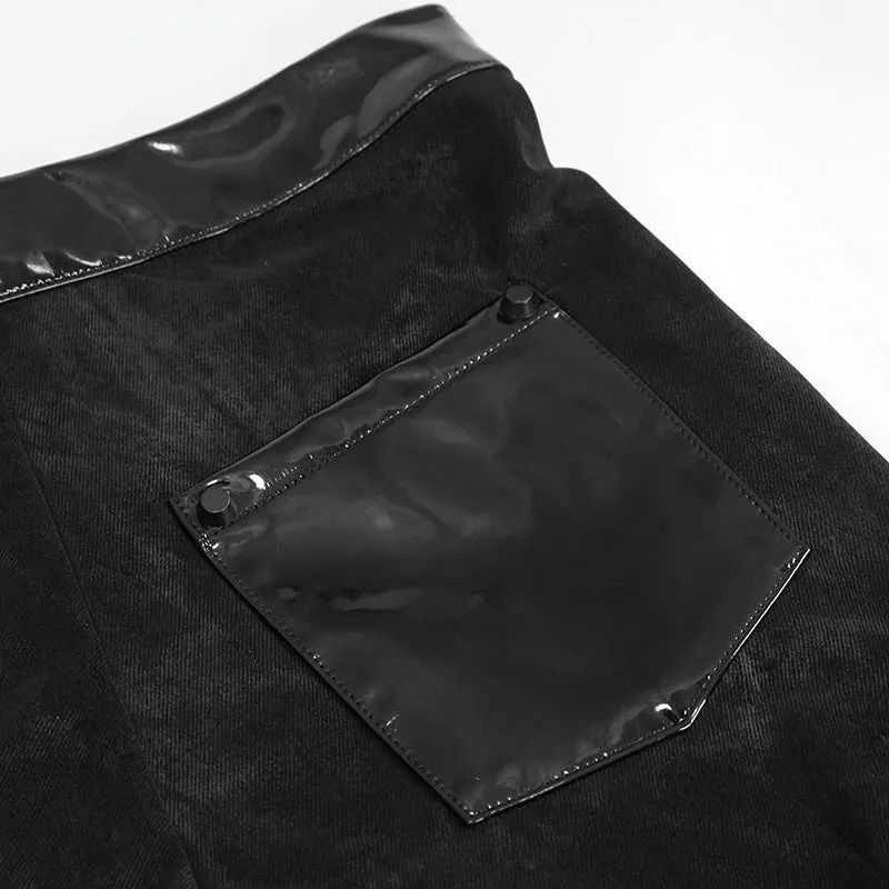 PT125 Women punk dark fringe patent leather spliced leggings
