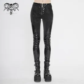 PT125 Women punk dark fringe patent leather spliced leggings