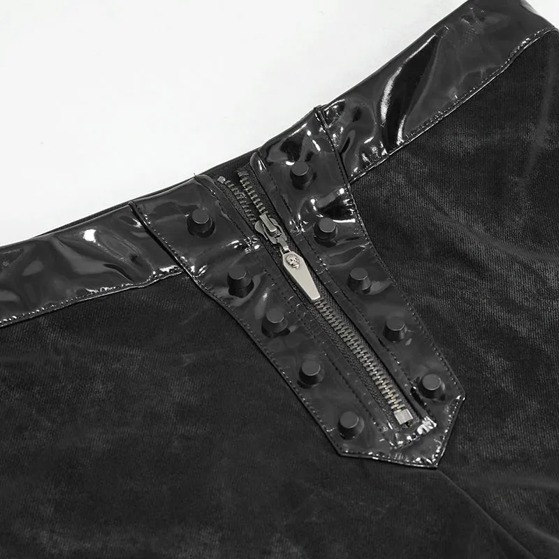 PT125 Women punk dark fringe patent leather spliced leggings