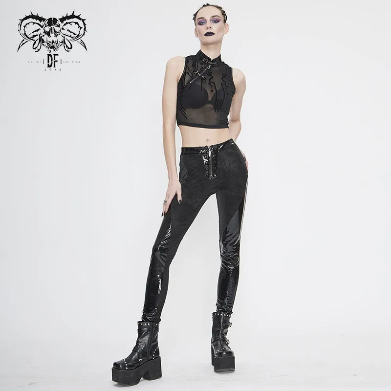 PT125 Women punk dark fringe patent leather spliced leggings