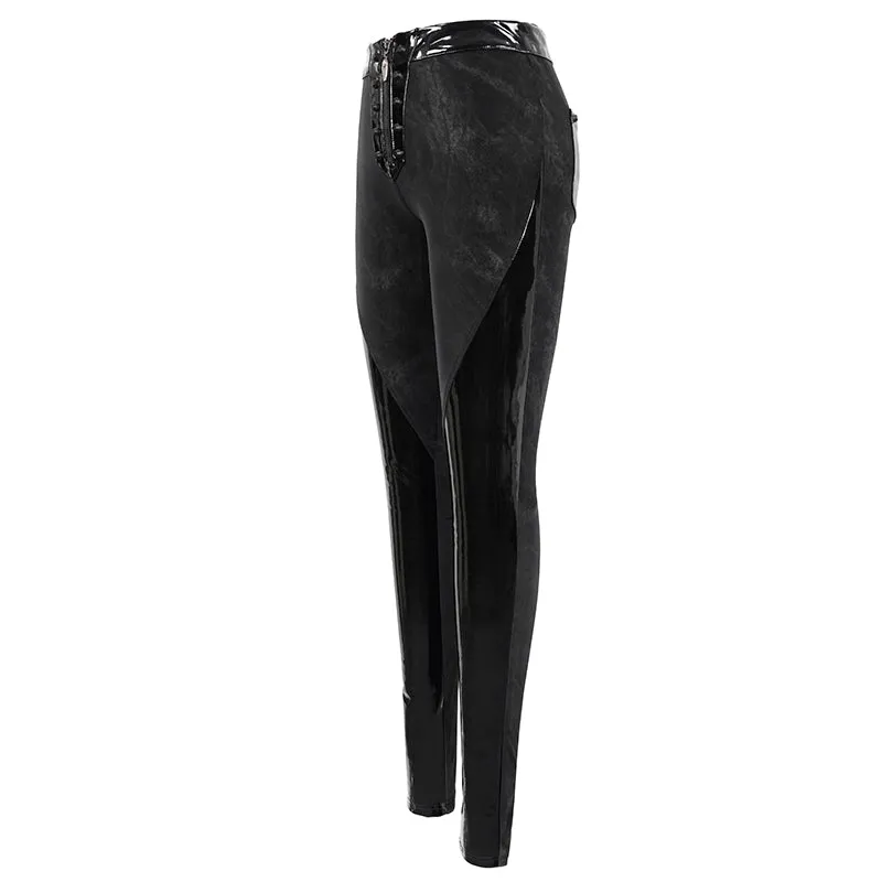 PT125 Women punk dark fringe patent leather spliced leggings