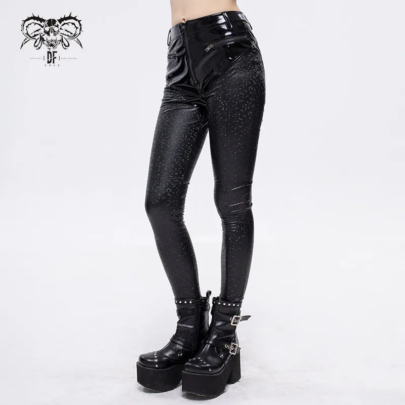 PT156 Hexagon pattern bright leather leggings