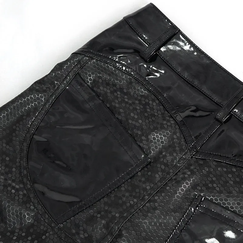 PT156 Hexagon pattern bright leather leggings
