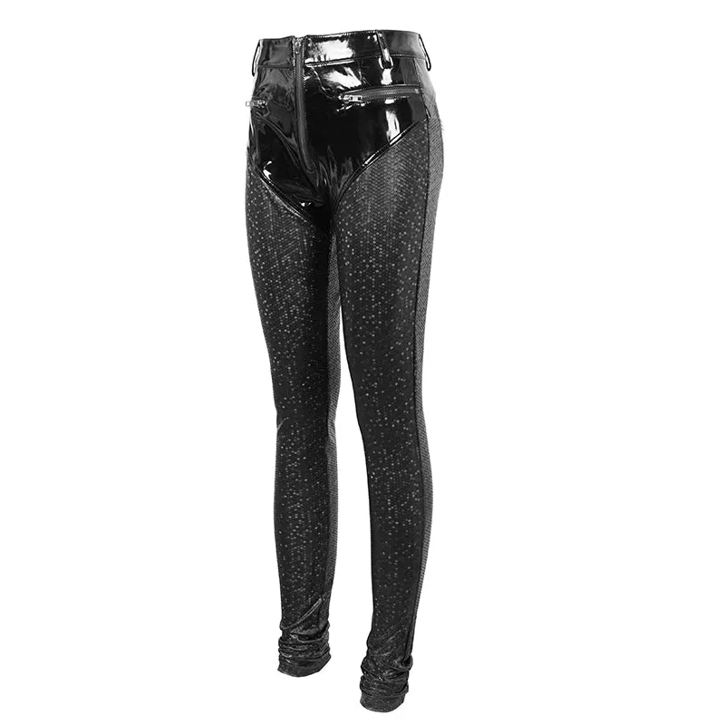 PT156 Hexagon pattern bright leather leggings