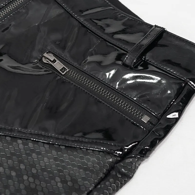 PT156 Hexagon pattern bright leather leggings