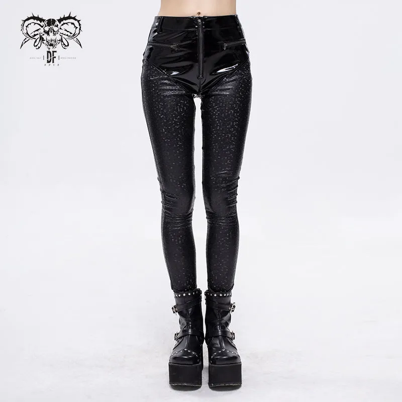 PT156 Hexagon pattern bright leather leggings