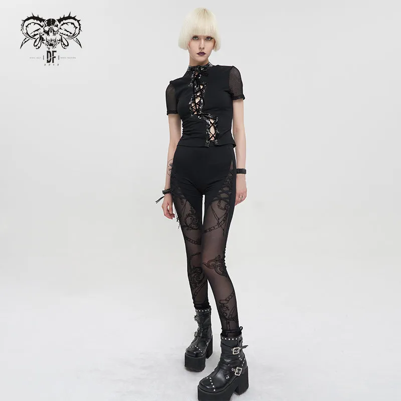 PT193 flocking printed leggings with chain