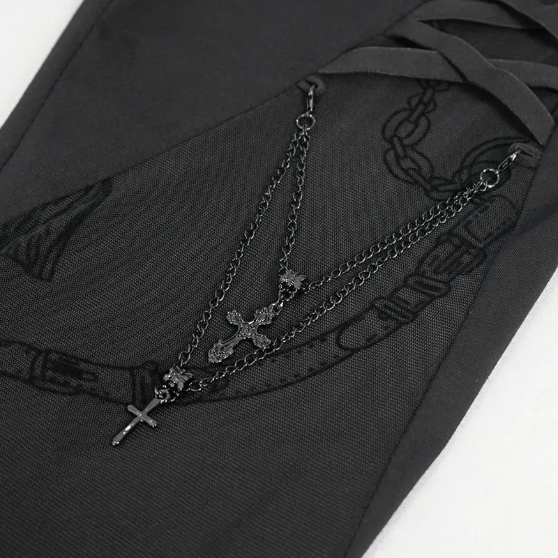 PT193 flocking printed leggings with chain