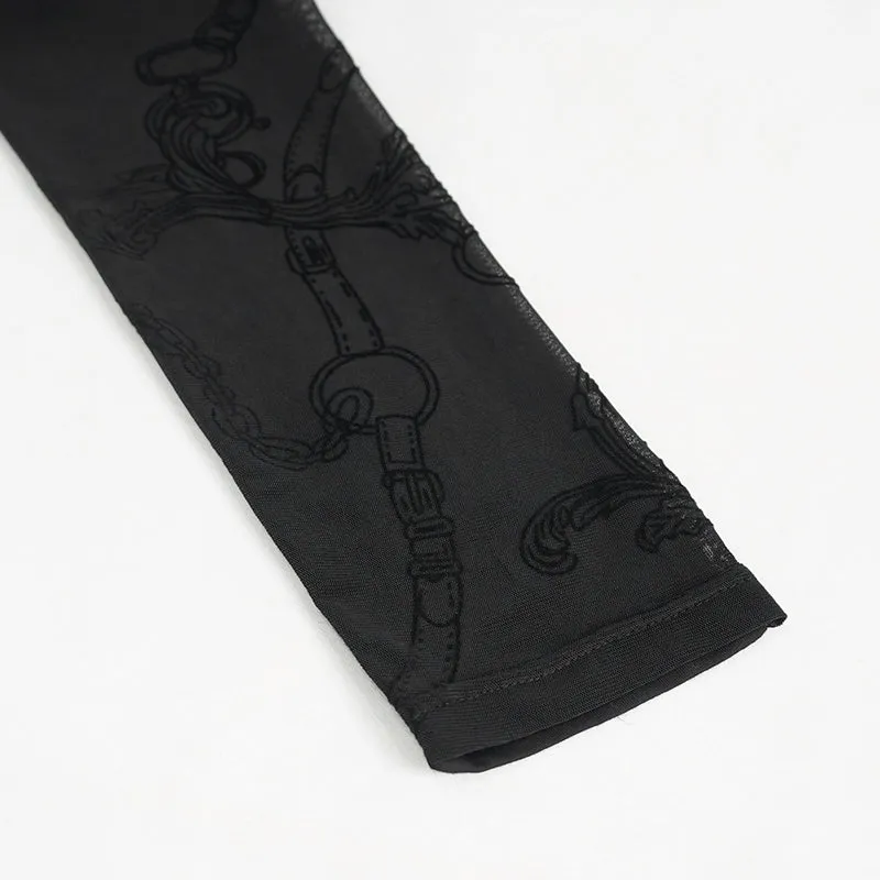 PT193 flocking printed leggings with chain