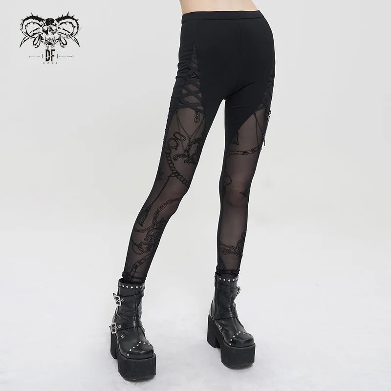 PT193 flocking printed leggings with chain