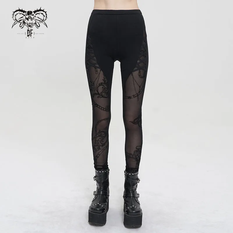 PT193 flocking printed leggings with chain