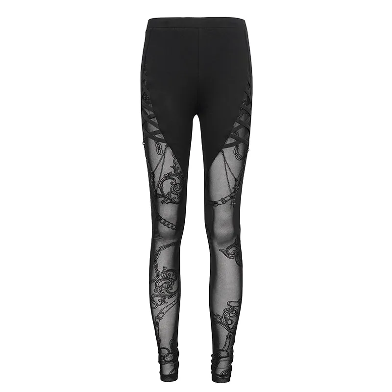 PT193 flocking printed leggings with chain
