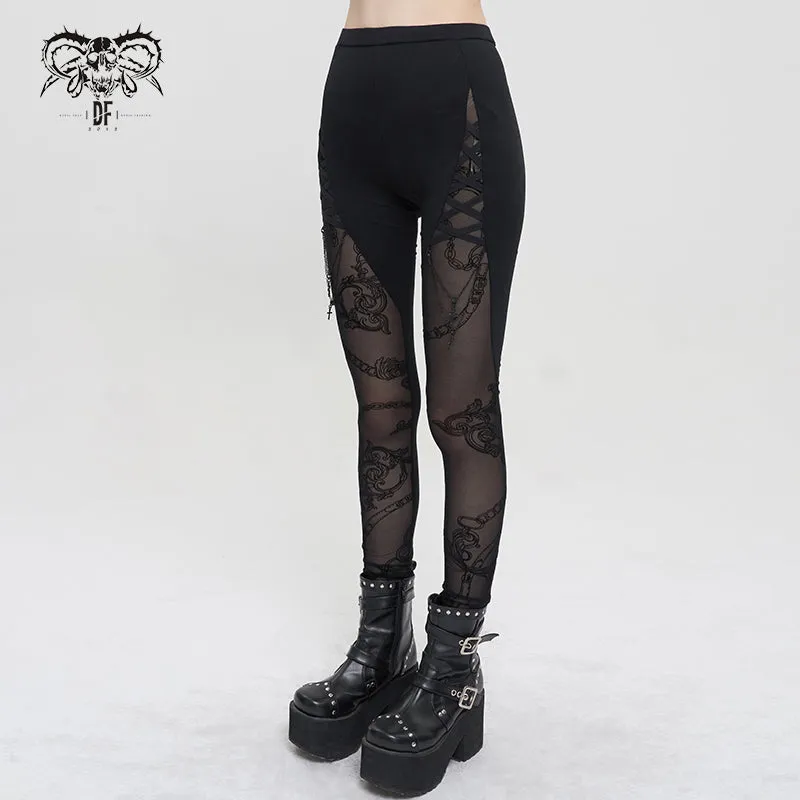 PT193 flocking printed leggings with chain