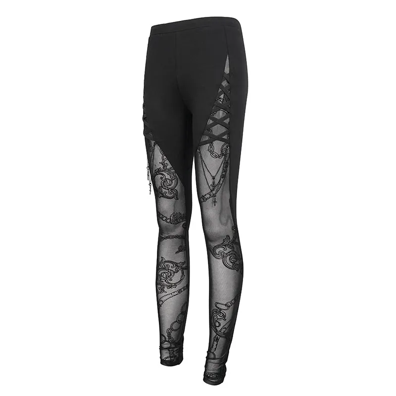 PT193 flocking printed leggings with chain