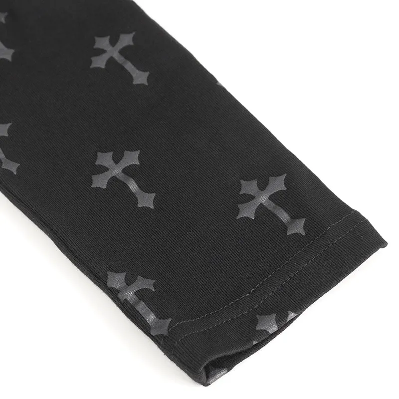 PT234 Knee star-shaped hollow out cross printing knitted trousers for women