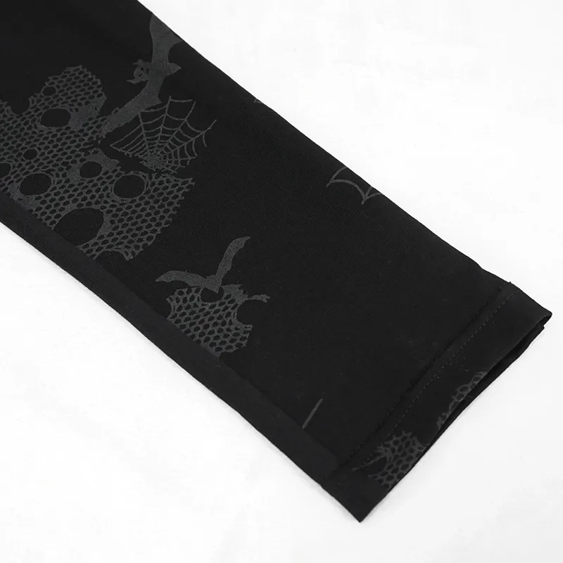Punk Asymmetrical Stretch Trousers with Print for Lady / Fashion Women‘s Black Leggings
