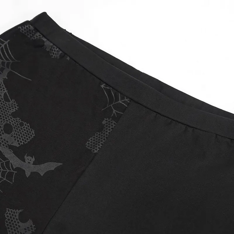 Punk Asymmetrical Stretch Trousers with Print for Lady / Fashion Women‘s Black Leggings