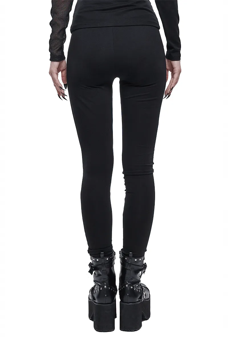 Punk Asymmetrical Stretch Trousers with Print for Lady / Fashion Women‘s Black Leggings