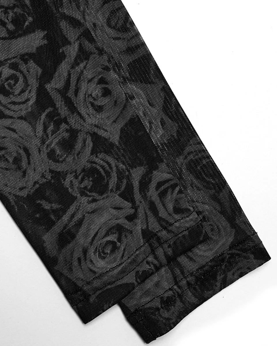 Punk Rave Daily Life Dark Punk Rose Mesh Strapping Leggings