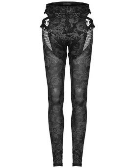 Punk Rave Daily Life Dark Punk Rose Mesh Strapping Leggings