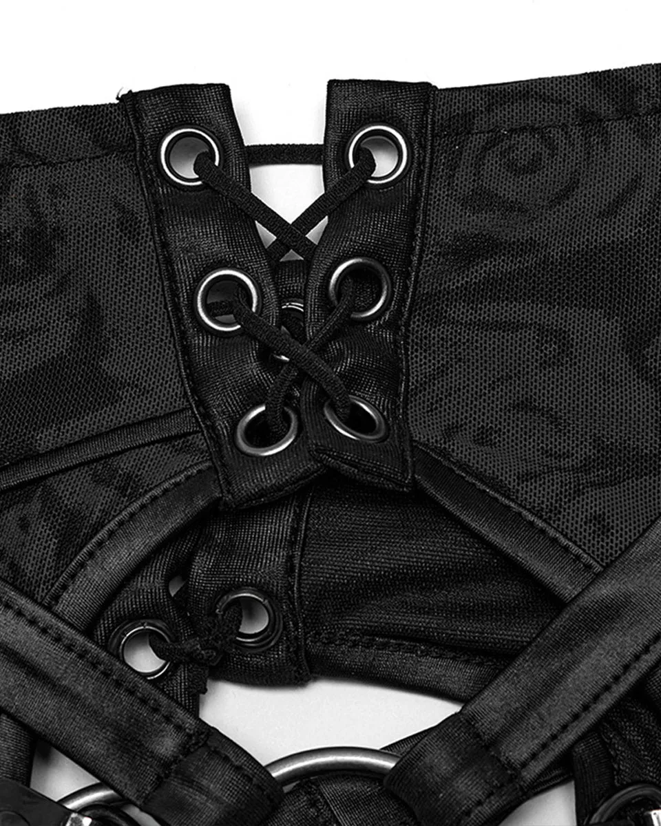 Punk Rave Daily Life Dark Punk Rose Mesh Strapping Leggings