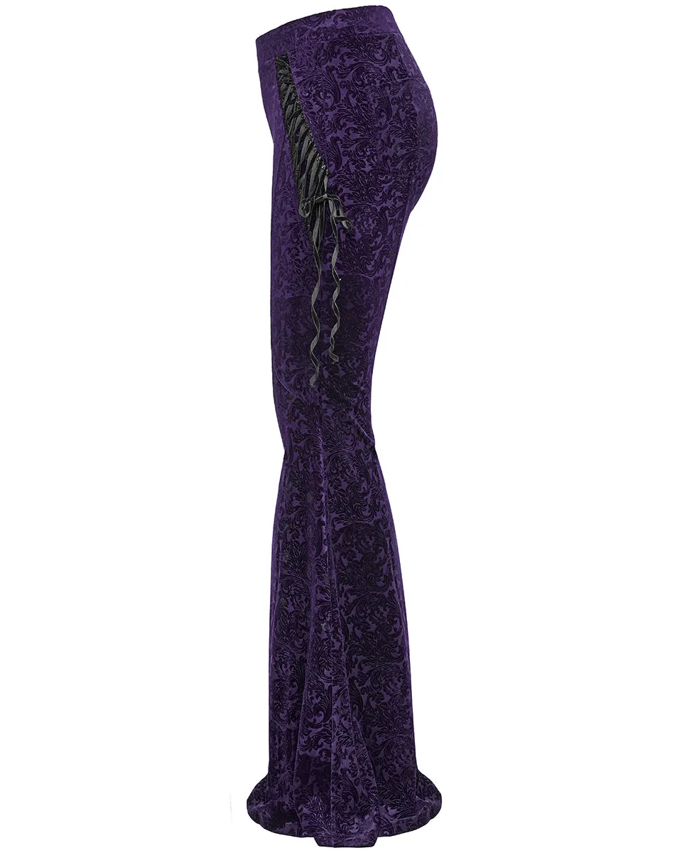 Punk Rave Gothic Embossed Baroque Flared Pants - Extended Size Range - Purple