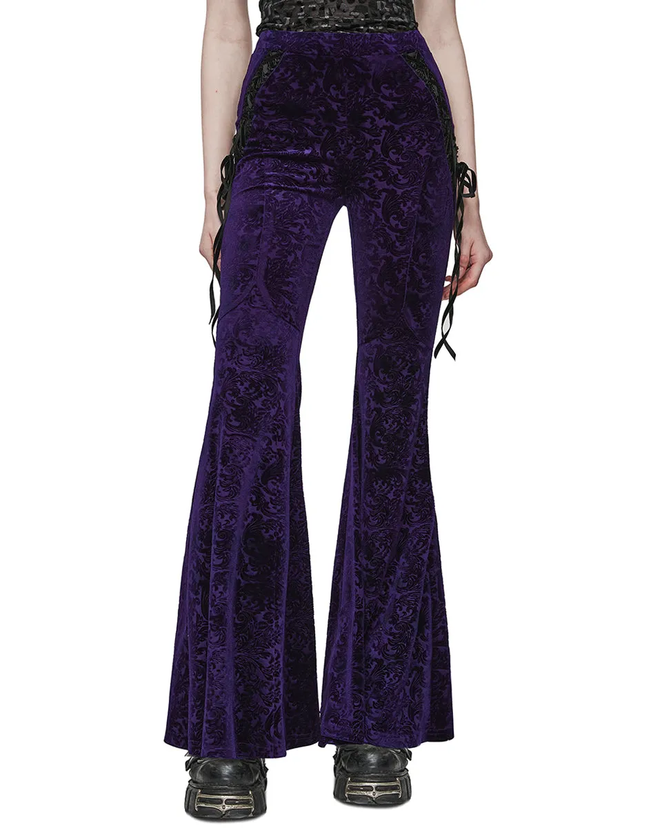 Punk Rave Gothic Embossed Baroque Flared Pants - Extended Size Range - Purple