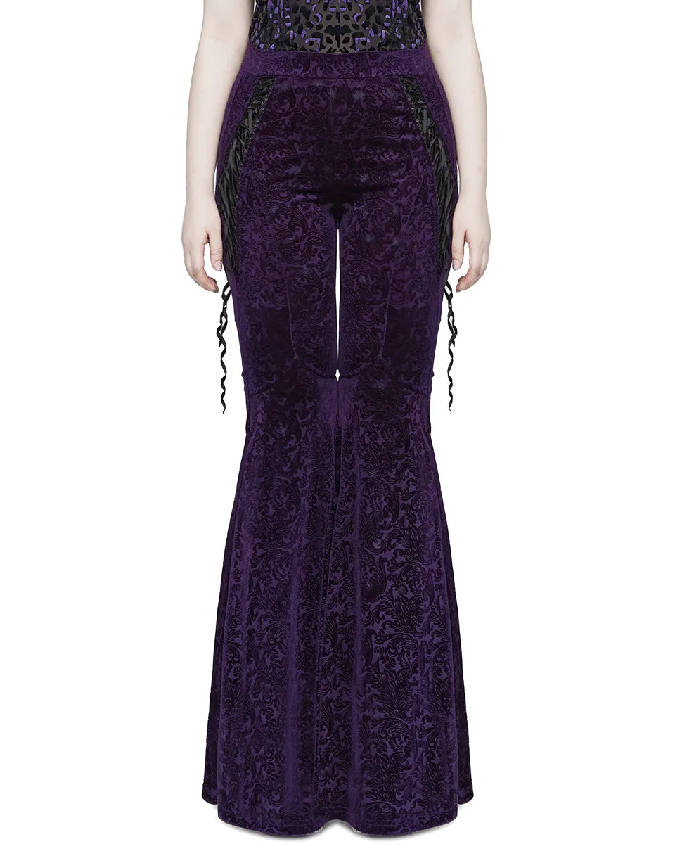 Punk Rave Gothic Embossed Baroque Flared Pants - Extended Size Range - Purple